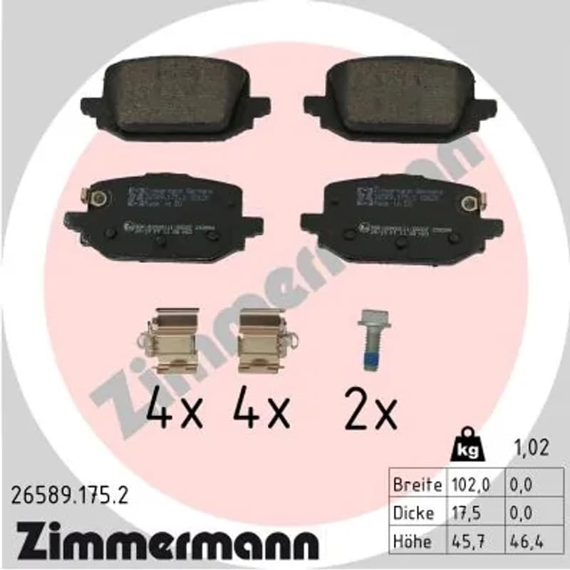 ZIMMERMANN stabdžių trinkelių rinkinys, diskinis stabdys 26589.175.2