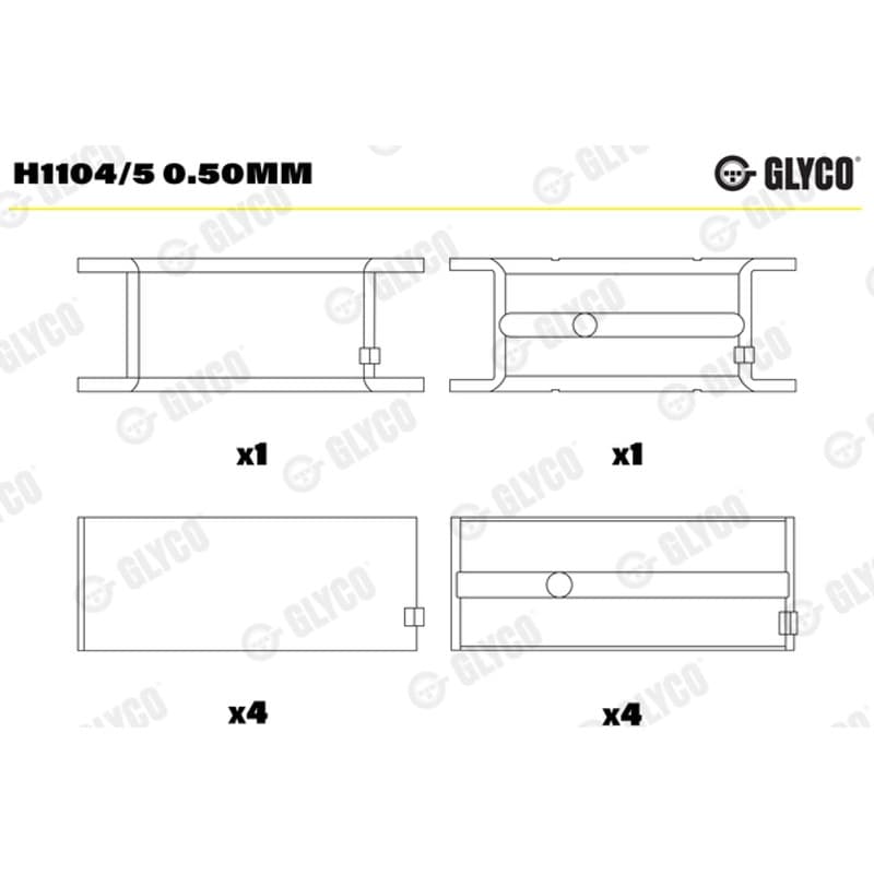 GLYCO pagrindiniai guoliai, alkūninis velenas H1104/5 0.50mm