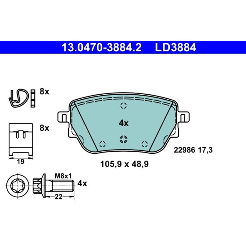 ATE Būgnai ir trinkelės 13.0470-3884.2