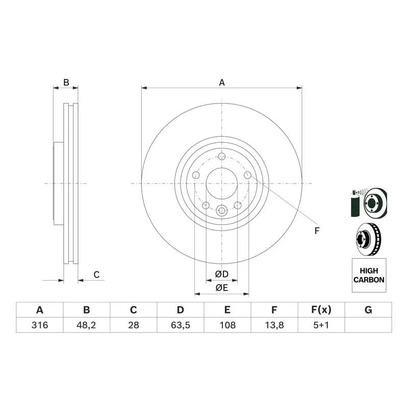 BOSCH 0 986 479 E62 stabdžių diskas