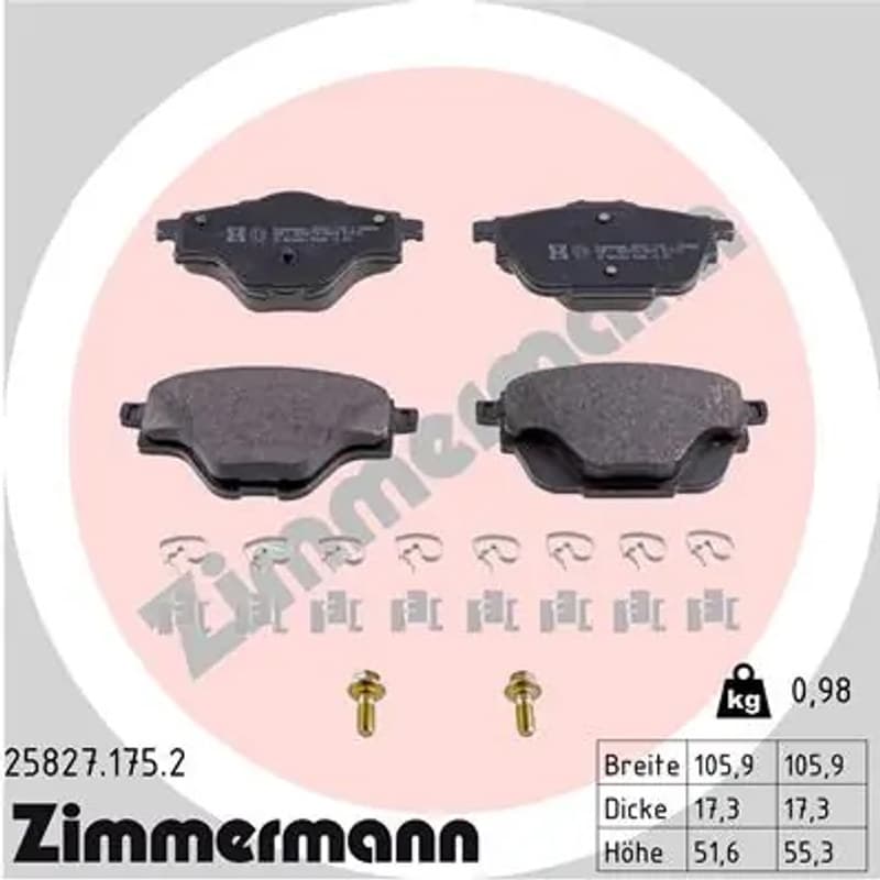 ZIMMERMANN stabdžių trinkelių rinkinys, diskinis stabdys 25827.175.2