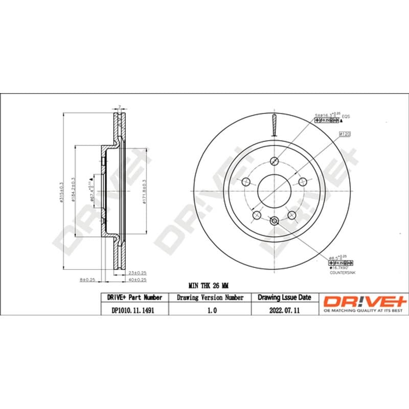 DRVE DP1010.11.1491 stabdžių diskas