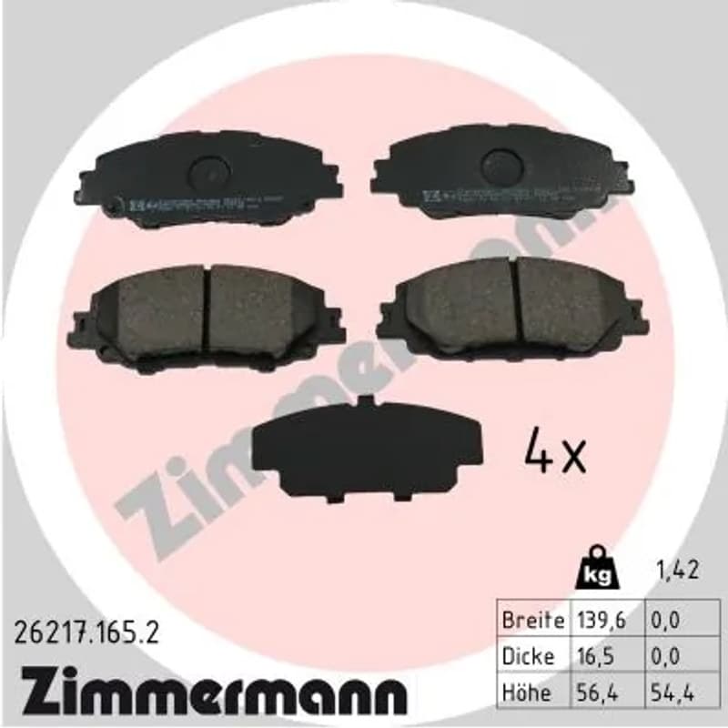 ZIMMERMANN stabdžių trinkelių rinkinys, diskinis stabdys 26217.165.2
