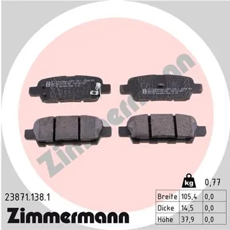 ZIMMERMANN stabdžių trinkelių rinkinys, diskinis stabdys 23871.138.1