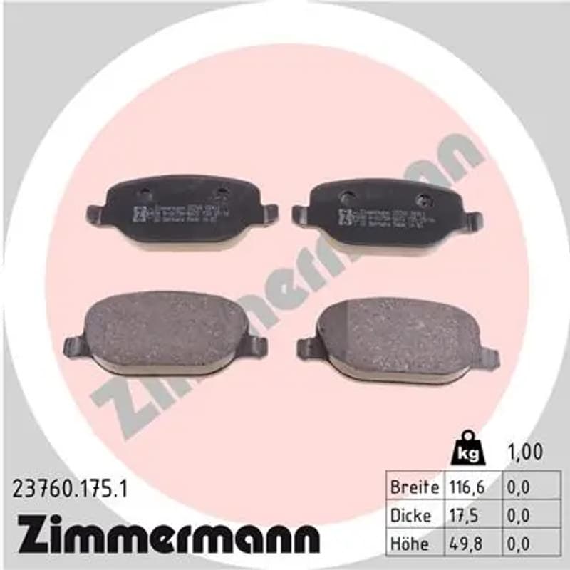 ZIMMERMANN stabdžių trinkelių rinkinys, diskinis stabdys 23760.175.1