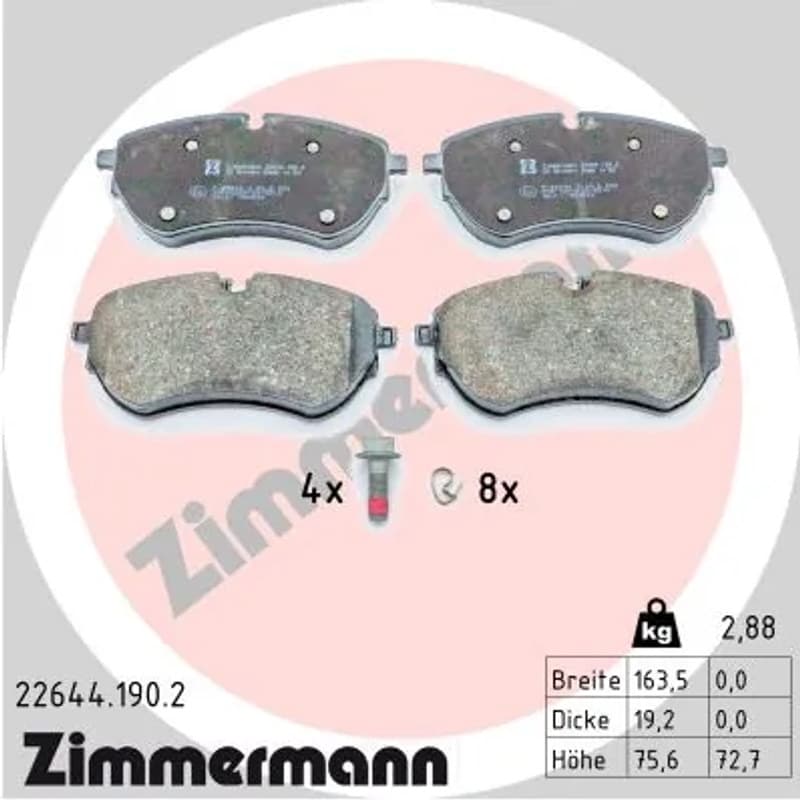 ZIMMERMANN stabdžių trinkelių rinkinys, diskinis stabdys 22644.190.2