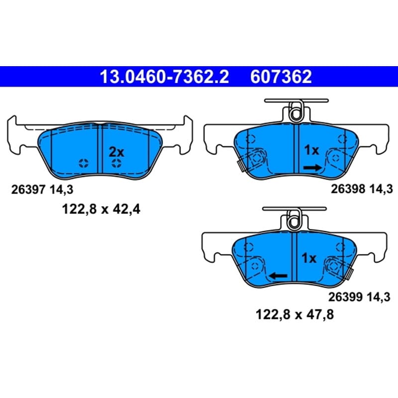 ATE stabdžių trinkelių rinkinys, diskinis stabdys 13.0460-7362.2