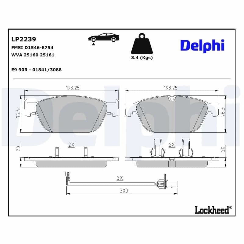 DELPHI stabdžių trinkelių rinkinys, diskinis stabdys LP2239