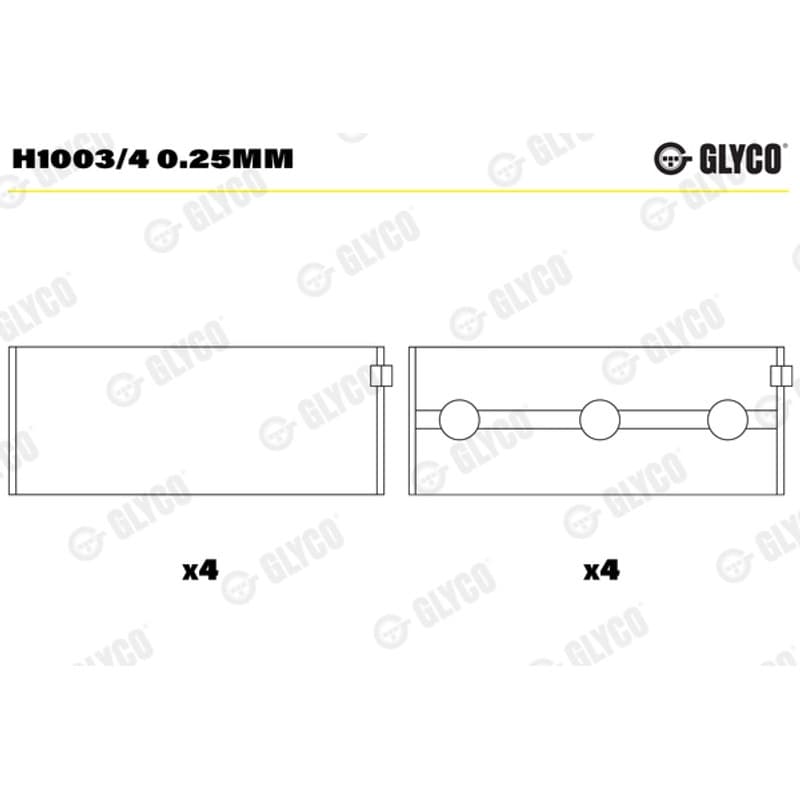 GLYCO pagrindiniai guoliai, alkūninis velenas H1003/4 0.25MM