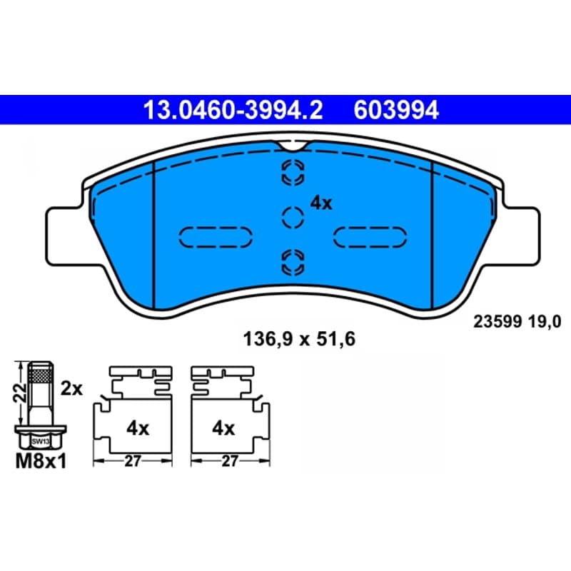 ATE Būgnai ir trinkelės 13.0460-3994.2