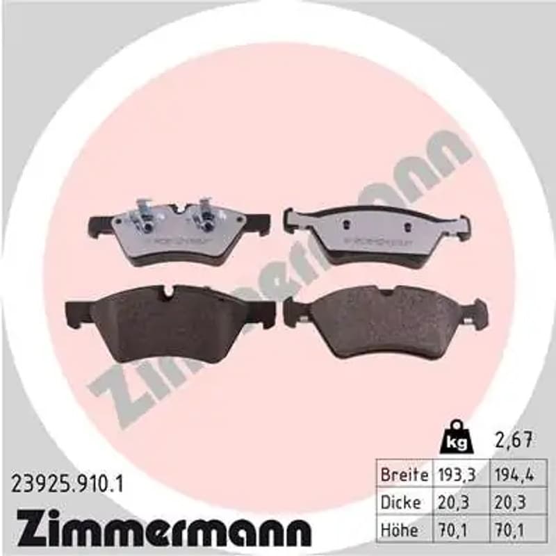 ZIMMERMANN stabdžių trinkelių rinkinys, diskinis stabdys 23925.910.1
