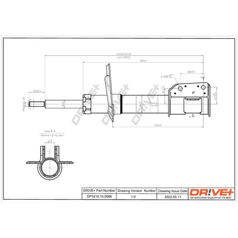 DRVE DP1610.10.0086 Amortizatorius, montavimo vieta: priekinė ašis, tipas: dujų slėgis
