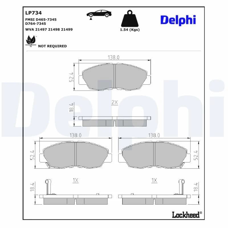 DELPHI stabdžių trinkelių rinkinys, diskinis stabdys LP734