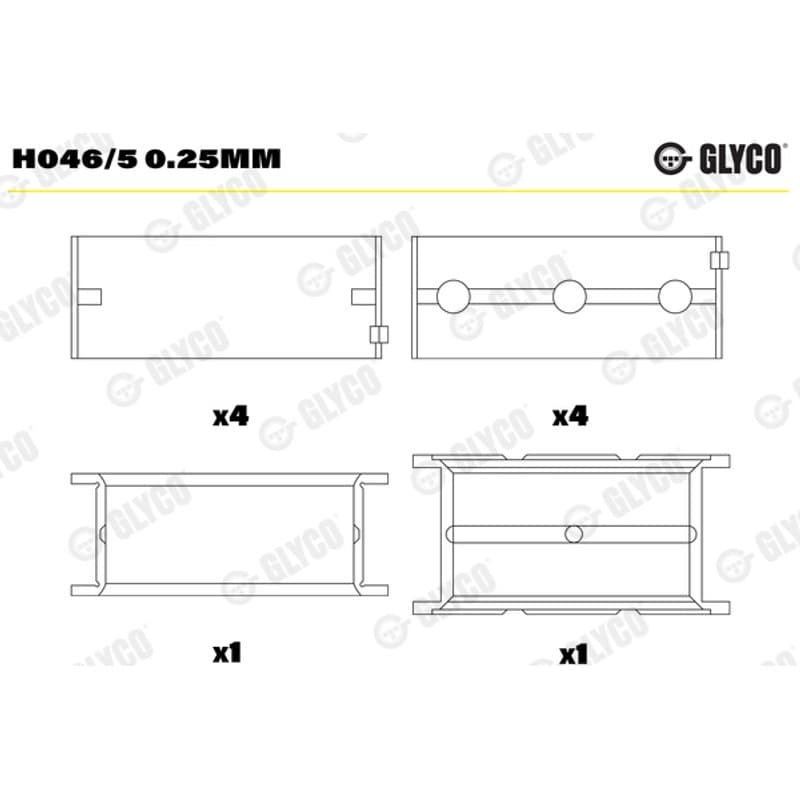 GLYCO pagrindiniai guoliai, alkūninis velenas H046/5 0.25MM