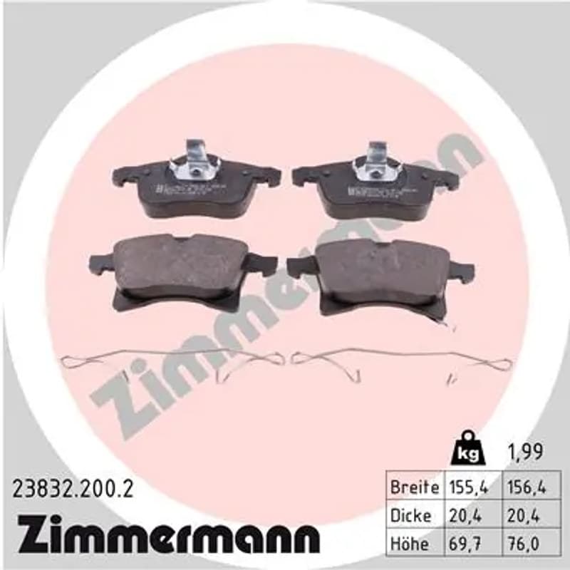 ZIMMERMANN stabdžių trinkelių rinkinys, diskinis stabdys 23832.200.2