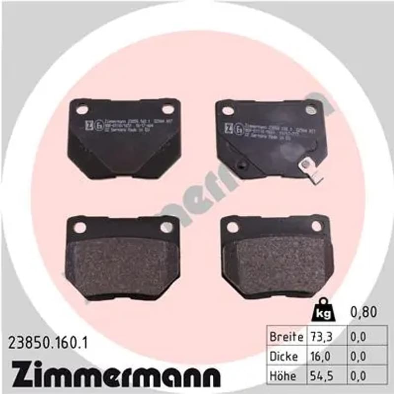 ZIMMERMANN stabdžių trinkelių rinkinys, diskinis stabdys 23850.160.1