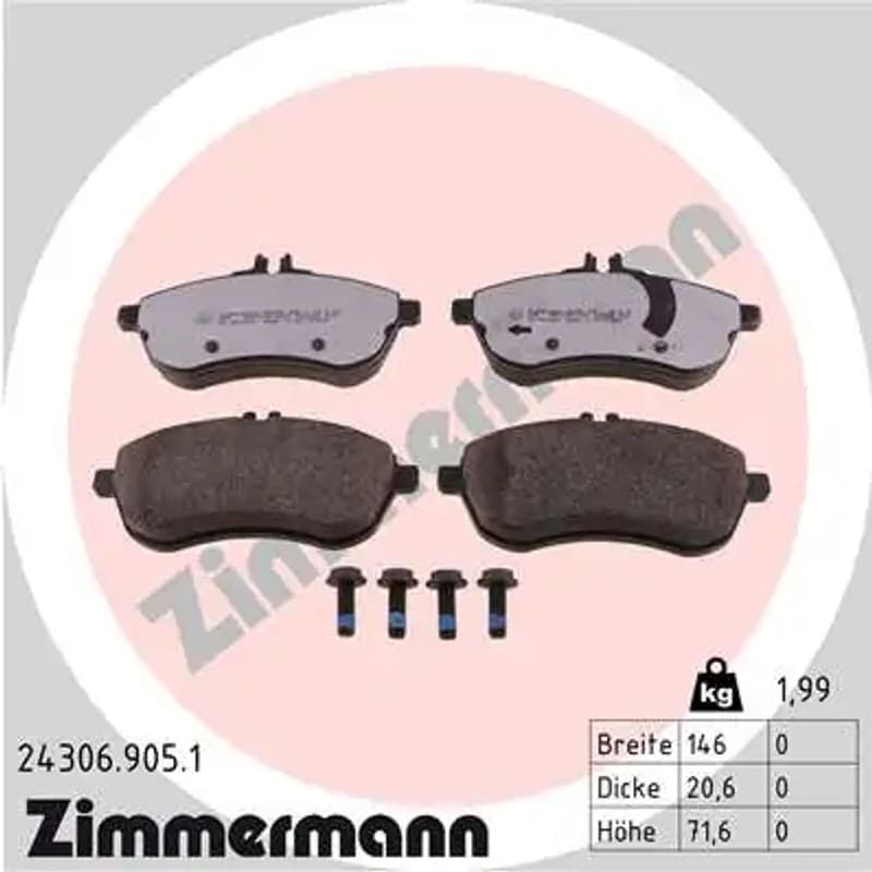 ZIMMERMANN stabdžių trinkelių rinkinys, diskinis stabdys 24306.905.1