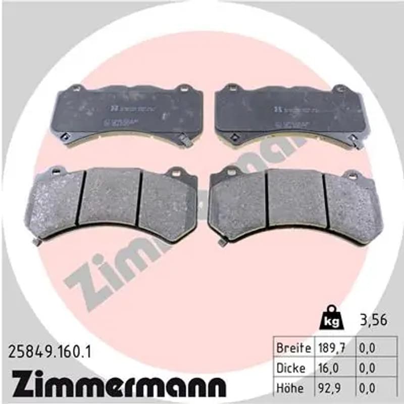 ZIMMERMANN stabdžių trinkelių rinkinys, diskinis stabdys 25849.160.1