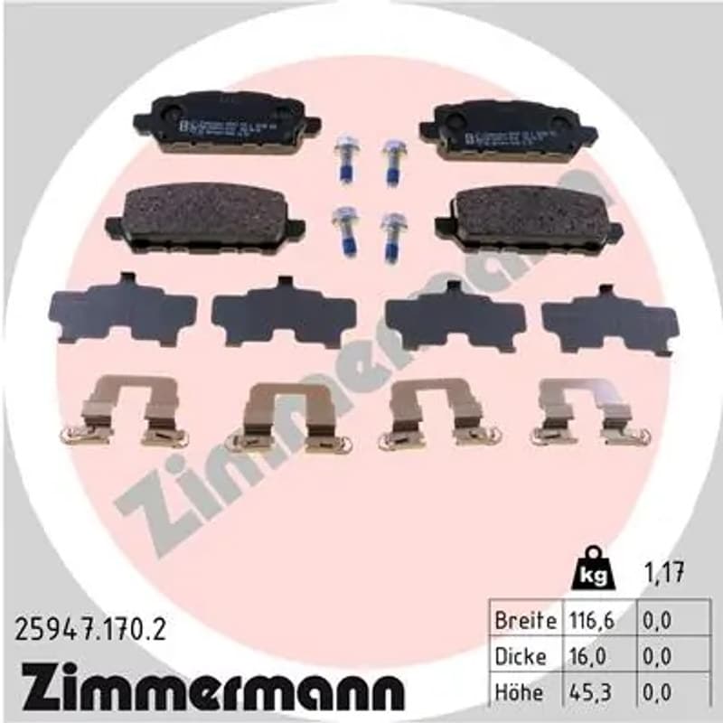 ZIMMERMANN stabdžių trinkelių rinkinys, diskinis stabdys 25947.170.2