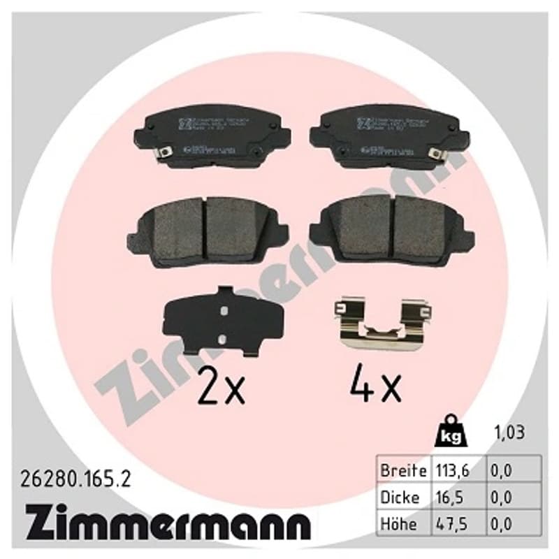 ZIMMERMANN stabdžių trinkelių rinkinys, diskinis stabdys 26280.165.2