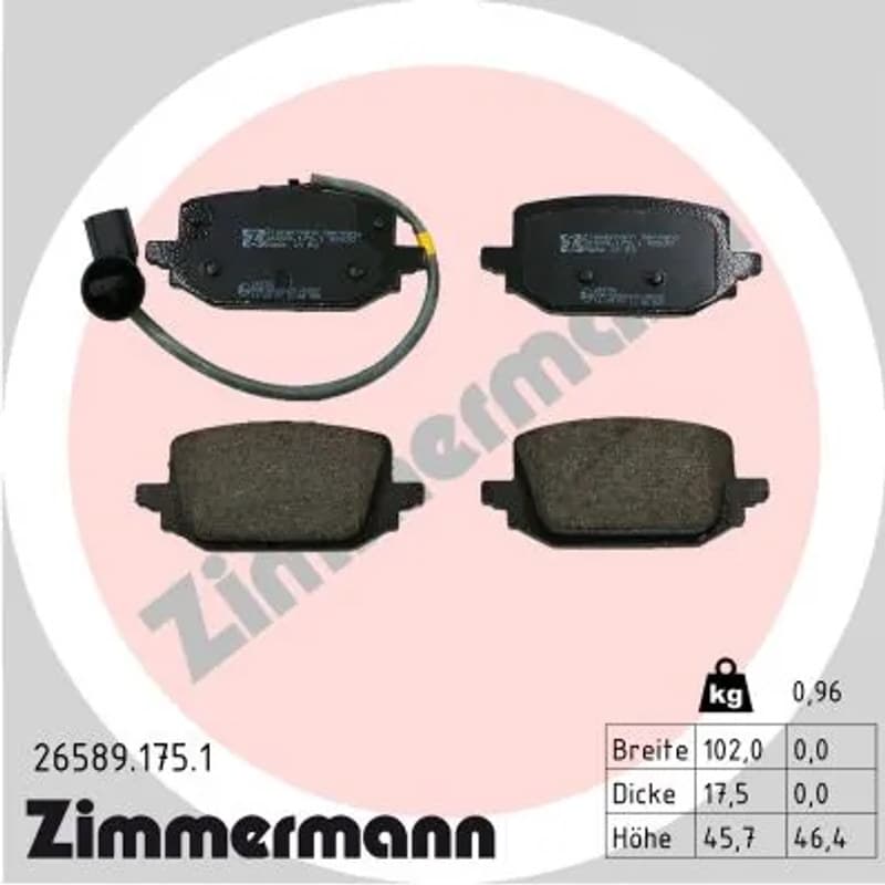ZIMMERMANN stabdžių trinkelių rinkinys, diskinis stabdys 26589.175.1