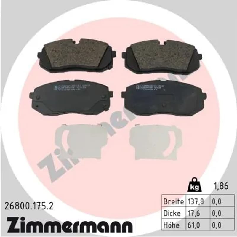 ZIMMERMANN stabdžių trinkelių rinkinys, diskinis stabdys 26800.175.2