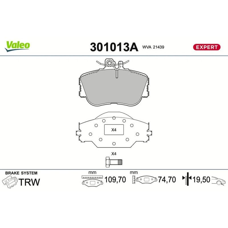 VALEO stabdžių trinkelių rinkinys, diskinis stabdys 301013A