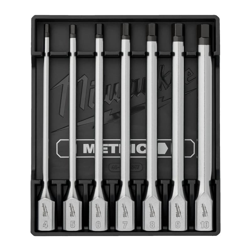 MILWAUKEE ⅜″ ilga metrinė HEX antgalio galvutė – 7 vnt. 3/8'' Drive Metric Hex Long Bit Socket Set 4932500435 MILWAUKEE