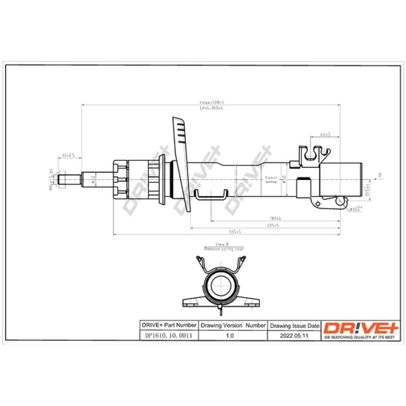 DRVE DP1610.10.0011 Amortizatorius, montavimo vieta: priekinė ašis, tipas: dujų slėgis