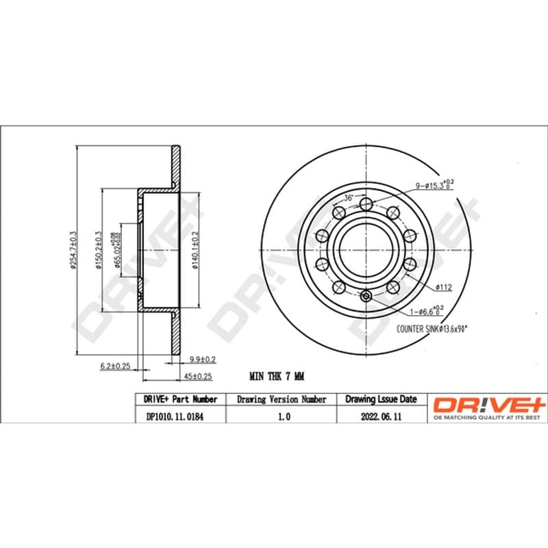DRVE DP1010.11.0184 stabdžių diskas