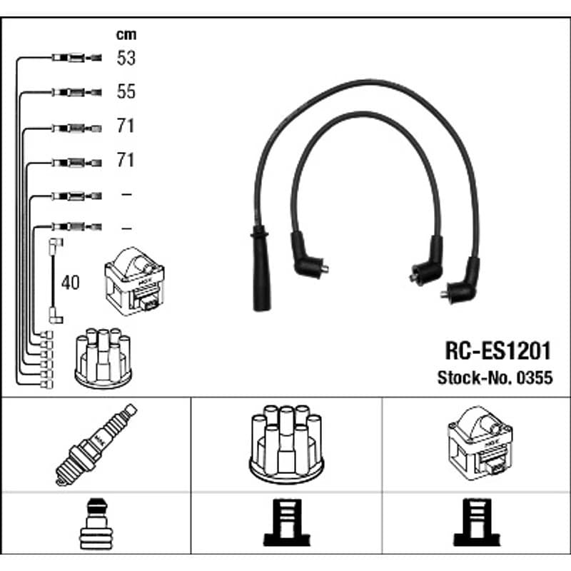 NGK 0355 uždegimo laido komplektas 0355 RC-ES1201