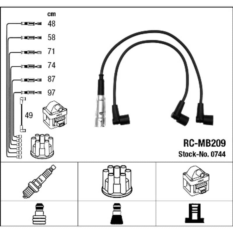 NGK 0744 uždegimo laido komplektas 0744 RC-MB209