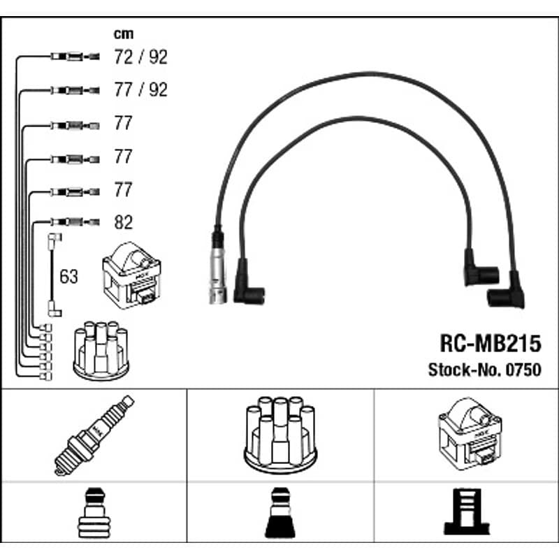 NGK 0750 uždegimo laido komplektas 0750 RC-MB215