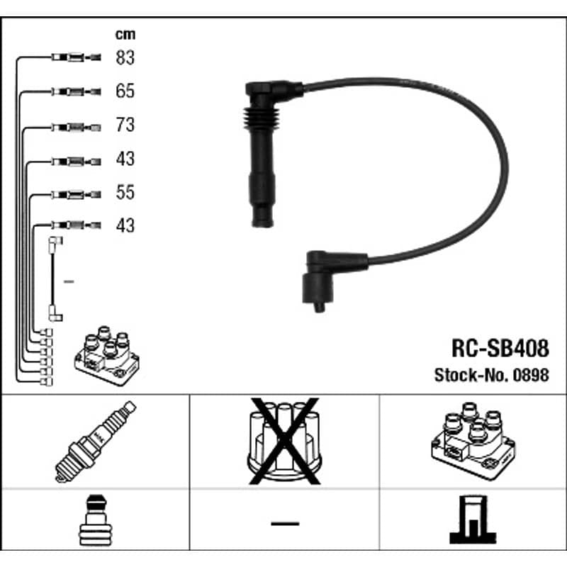 NGK 0898 uždegimo laido komplektas 0898 RC-SB408