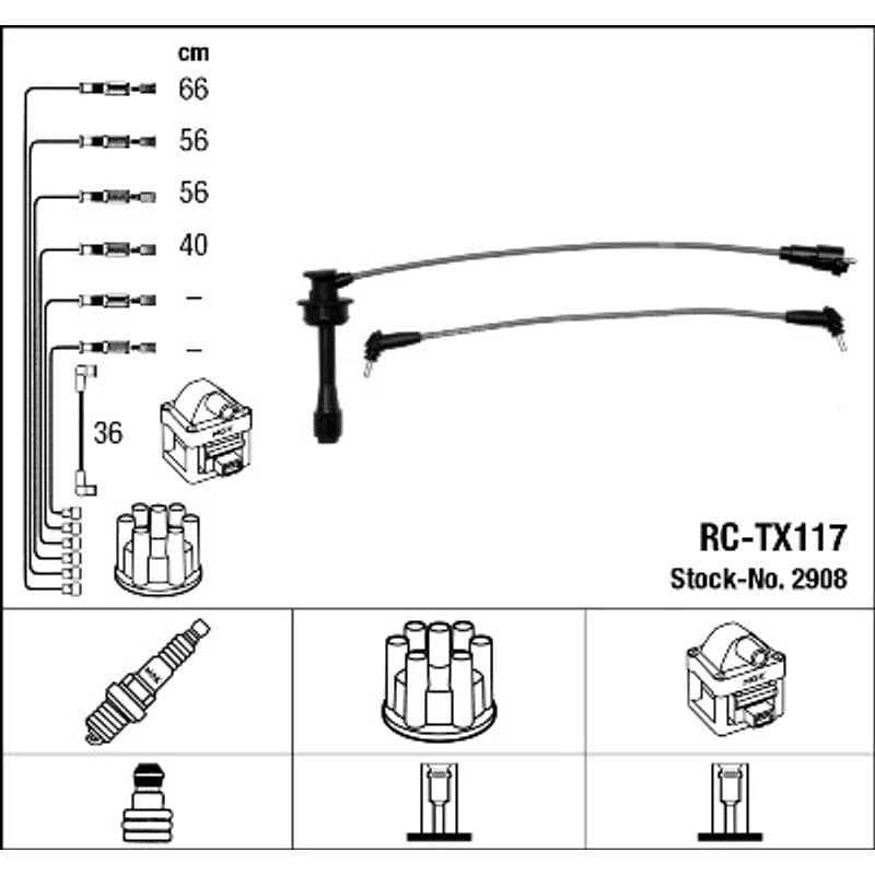 NGK 2908 uždegimo laido komplektas 2908 RC-TX117