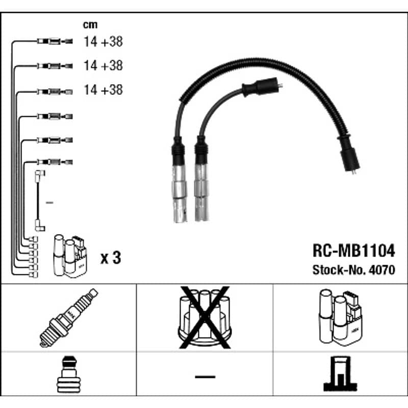 NGK 4070 uždegimo laido komplektas 4070 RC-MB1104