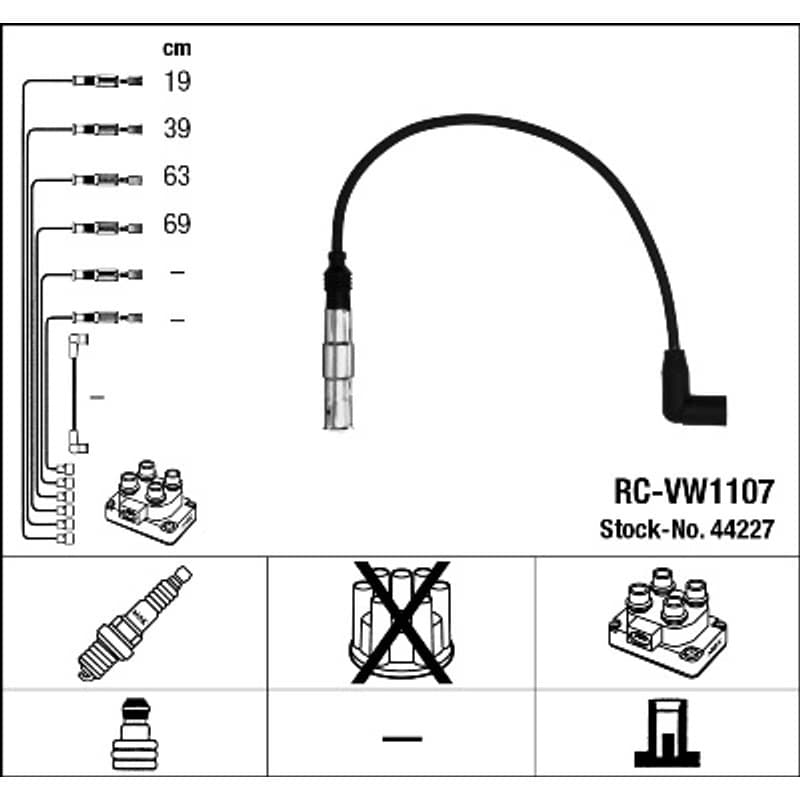 NGK uždegimo laido komplektas 44227 RC-VW1107