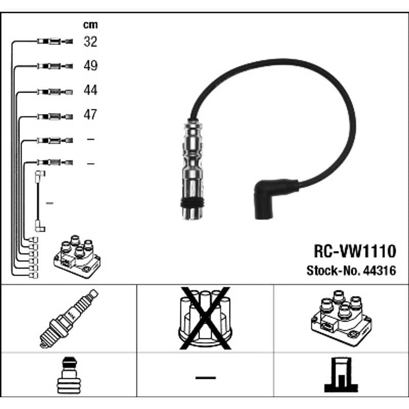 NGK uždegimo laido komplektas 44316 RC-VW1110
