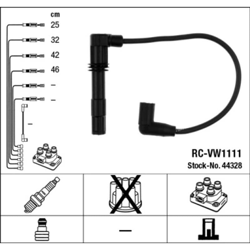NGK uždegimo laido komplektas 44328 RC-VW1111