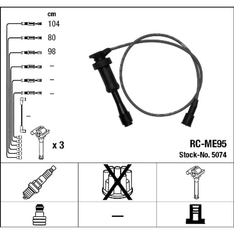 NGK 5074 uždegimo laido komplektas 5074 RC-ME95