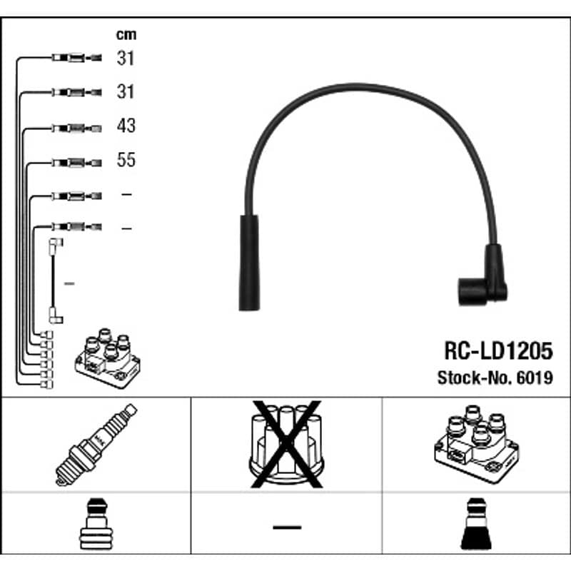 NGK 6019 uždegimo laido komplektas 6019 RC-LD1205