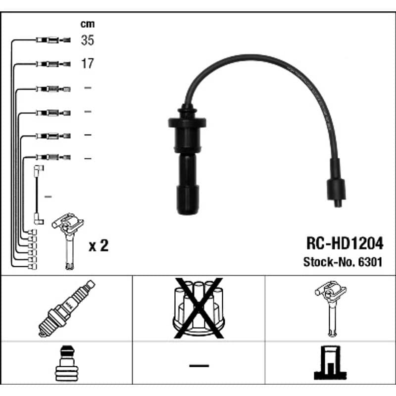 NGK 6301 uždegimo laido komplektas 6301 RC-HD1204
