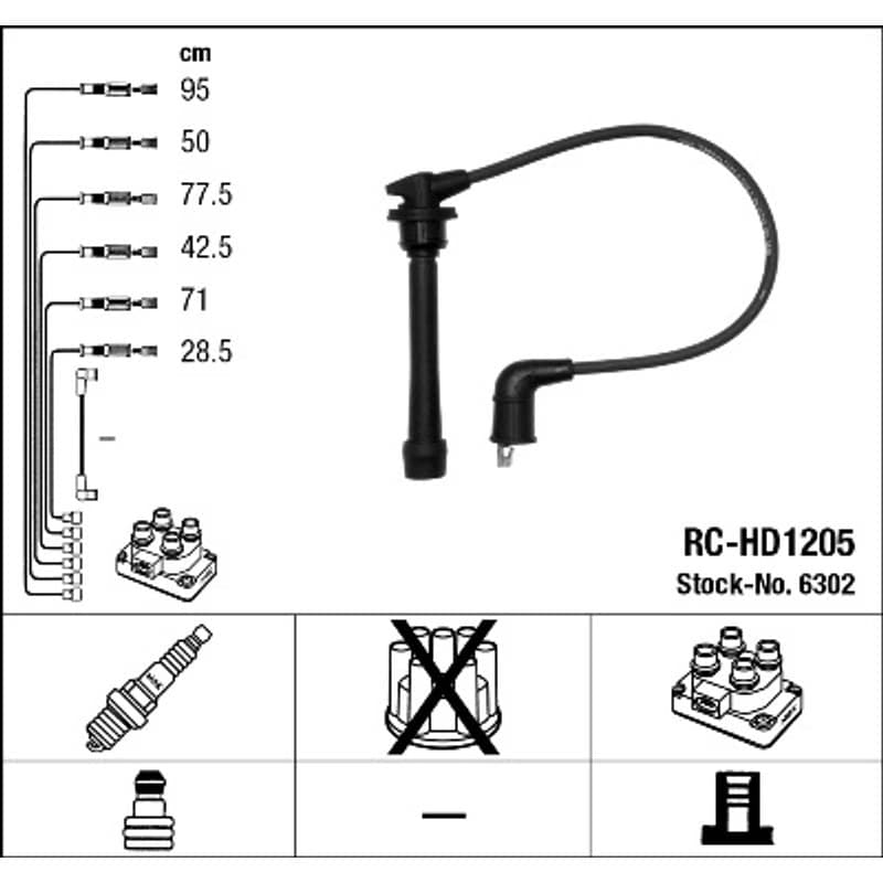 NGK 6302 uždegimo laido komplektas 6302 RC-HD1205