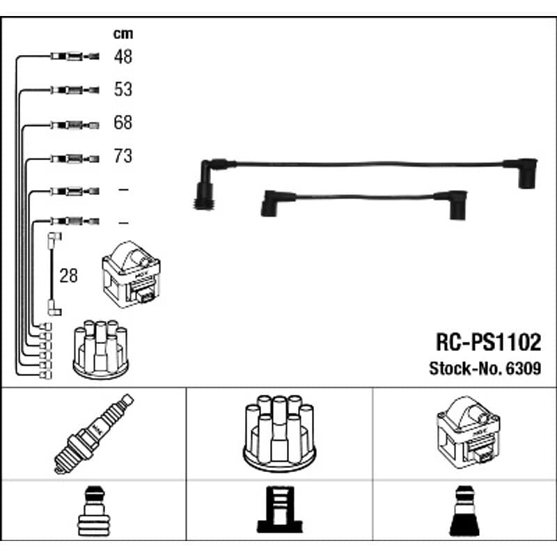 NGK 6309 uždegimo laido komplektas 6309 RC-PS1102