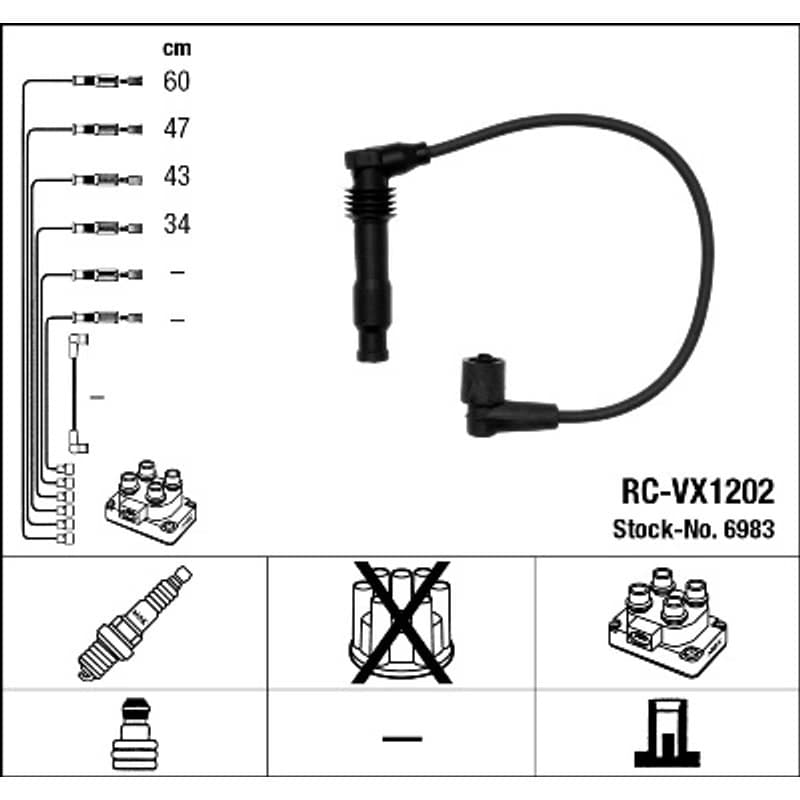 NGK 6983 uždegimo laido komplektas 6983 RC-VX1202
