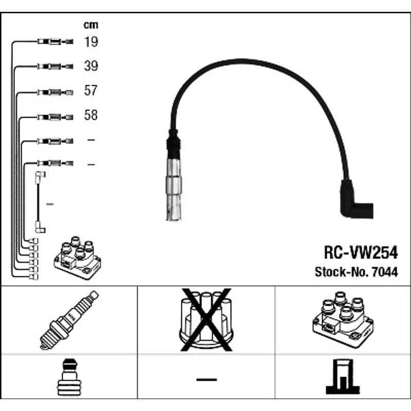 NGK 7044 uždegimo laido komplektas 7044 RC-VW254