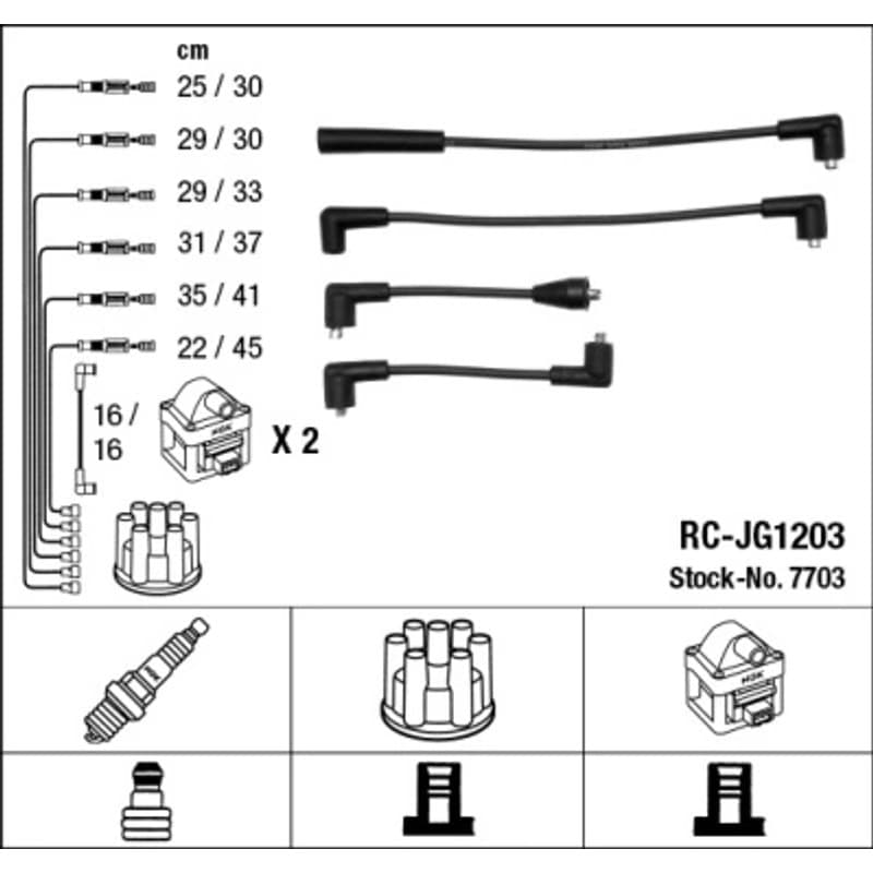 NGK 7703 uždegimo laido komplektas 7703 RC-JG1203