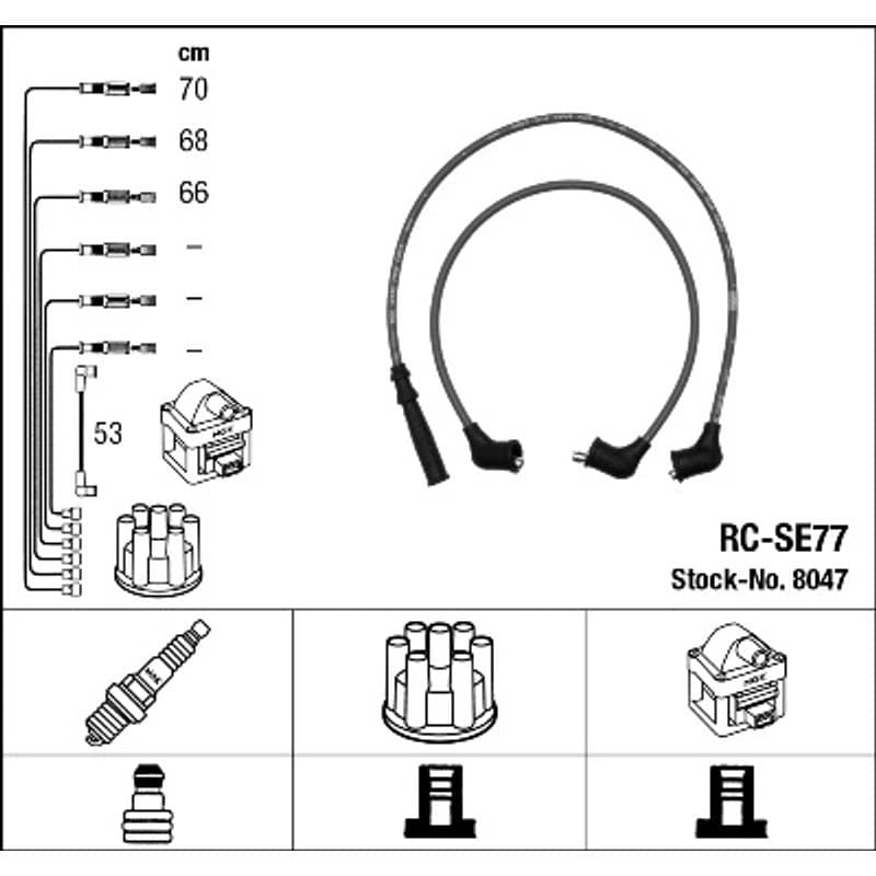 NGK 8047 uždegimo laido komplektas 8047 RC-SE77