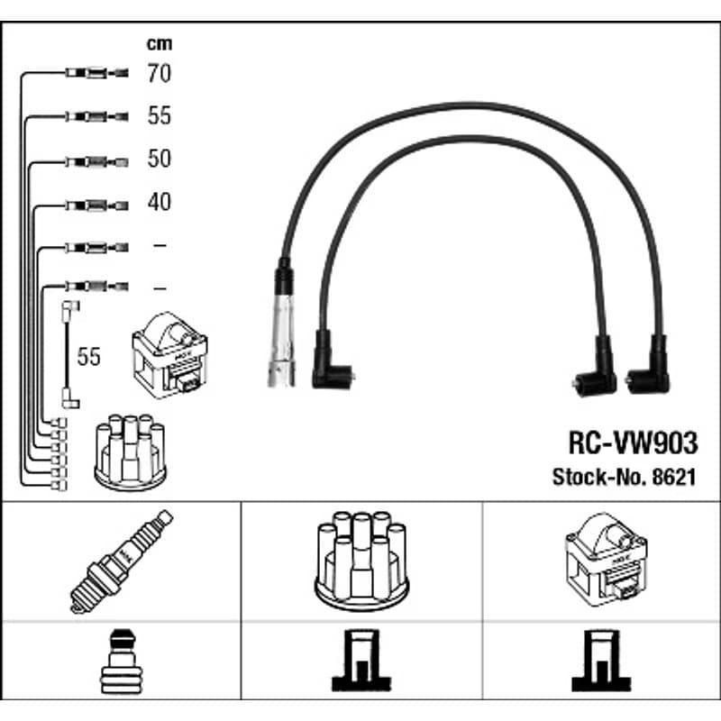 NGK 8621 uždegimo laido komplektas 8621 RC-VW903