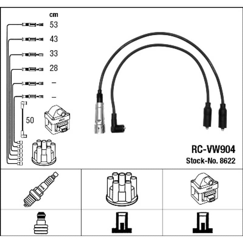 NGK 8622 uždegimo laido komplektas 8622 RC-VW904